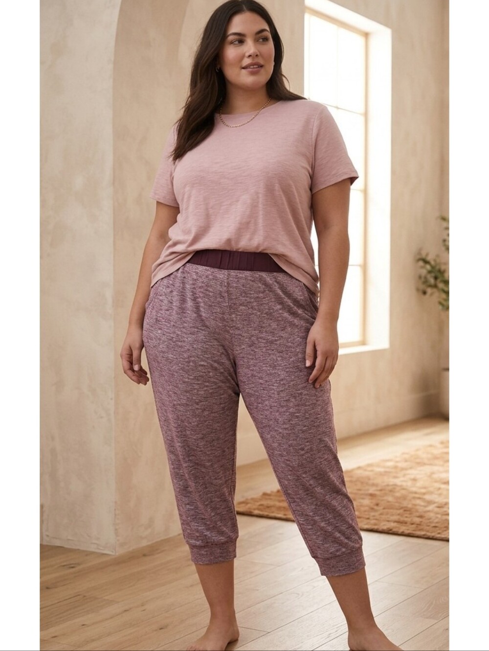 Cacique Heathered Maroon Cropped Lounge Joggers Size 22/24
